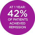 At 1 year: 42% of patients achieved remission icon.