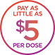 Pay as little as $5 per dose icon.