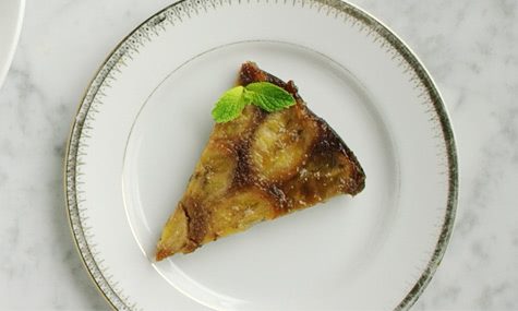 Caramelized Upside-Down Banana Cake Recipe.