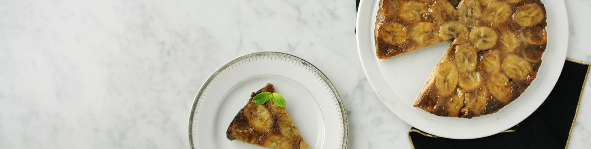 Caramelized Upside-Down Banana Cake Recipe.